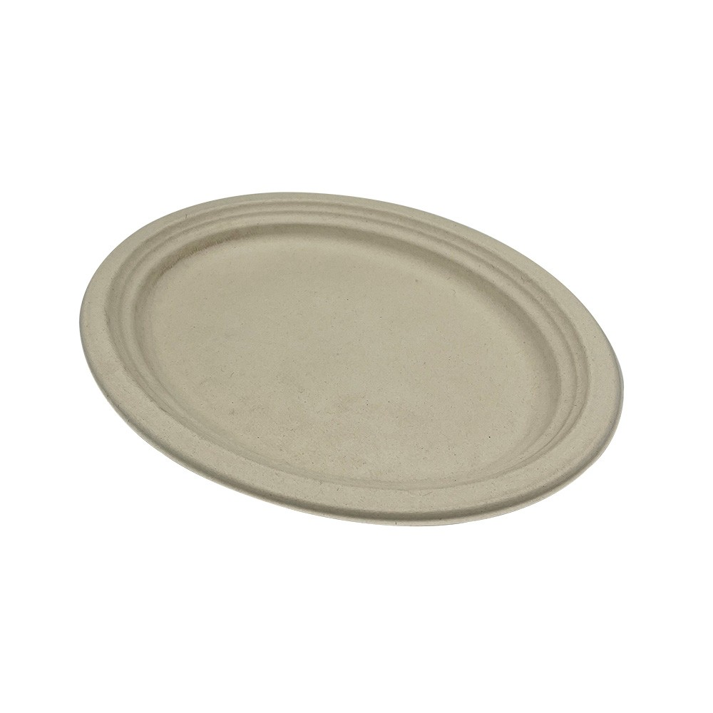 Empress Earth Heavy Oval Platter 12.5" x 10" Natural White Bagasse 500/CS