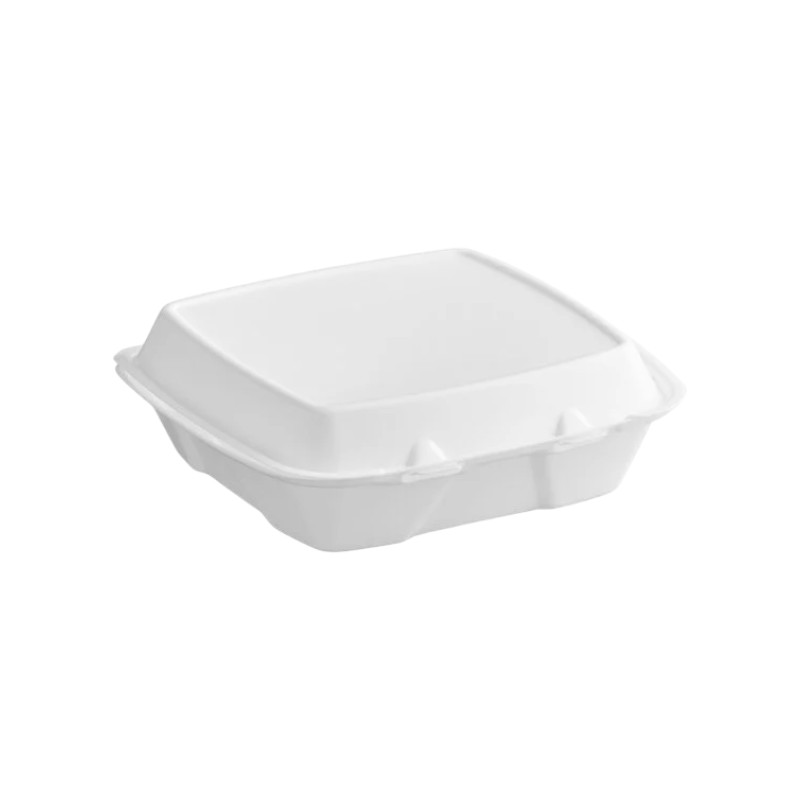 Dart 90HT1R 9x9x3 White Foam Square Take Out Container with Hinged Lid - 200/Case