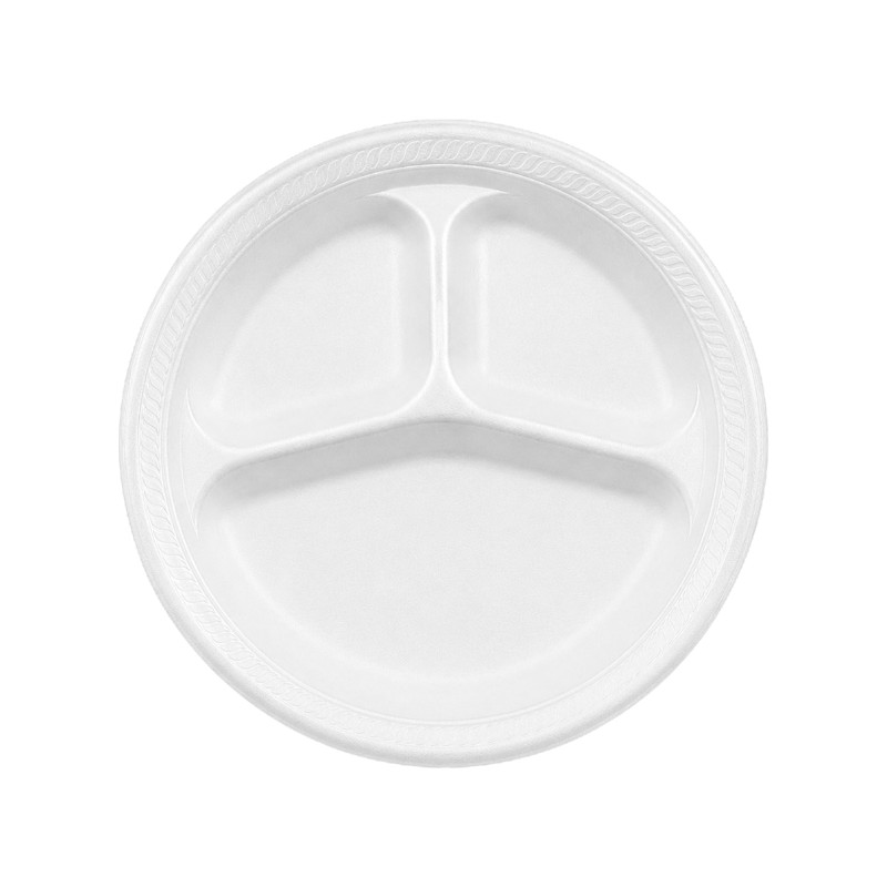 ECOPAX - PLATES 8 7/8" 3 COMP WHITE FOAM 1000/CS