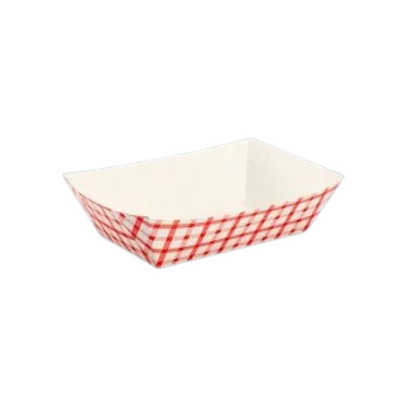 Paper Food Tray 2LB Red Plaid / Checkered design - 1000/Cs