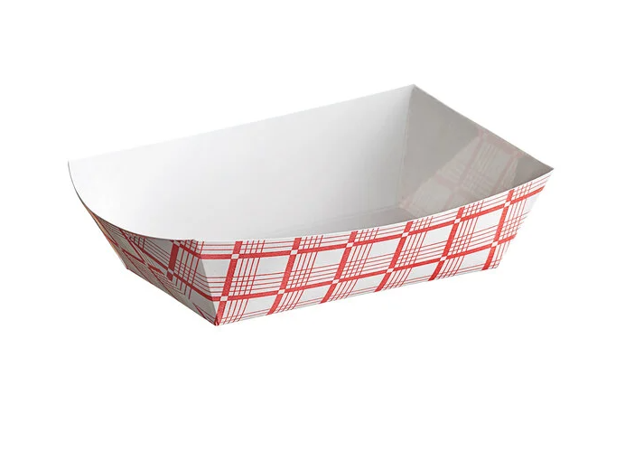 HQ - 1 LB RED PLAID PAPER FOOD TRAY 1000/CS
