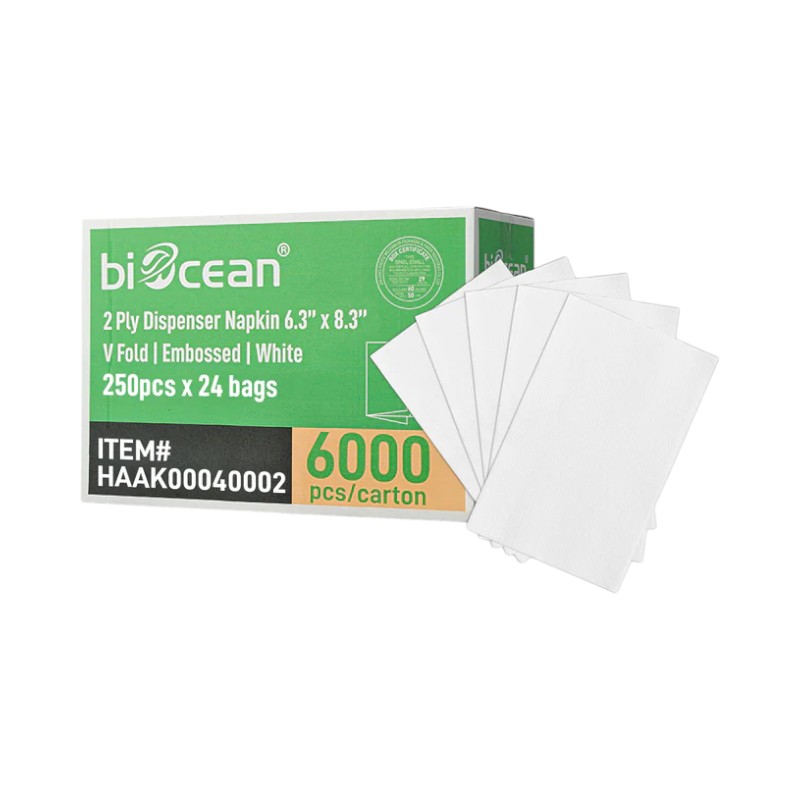 BIOCEAN 6.3X8.3 WHITE 2PLY DISPENSER NAPKIN - 6000C/S