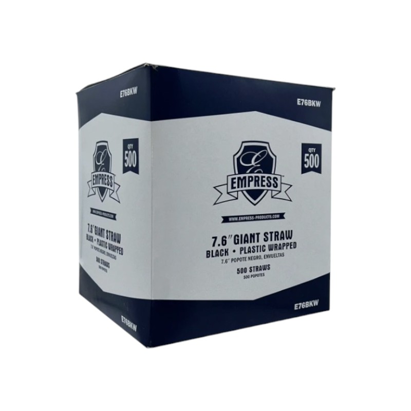 Empress Giant Straw Plastic Wrapped Black 7.6" 24/500 12000/Cs