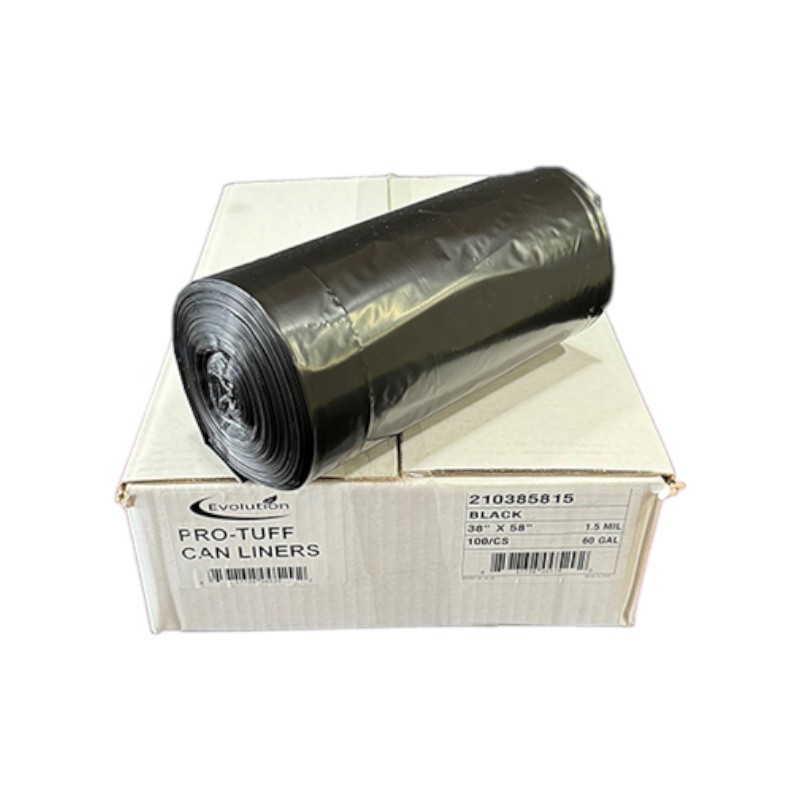 TRASH BAG / CAN LINER BLACK 38 X 58 1.5MIL 60 GALLONS 100/CS