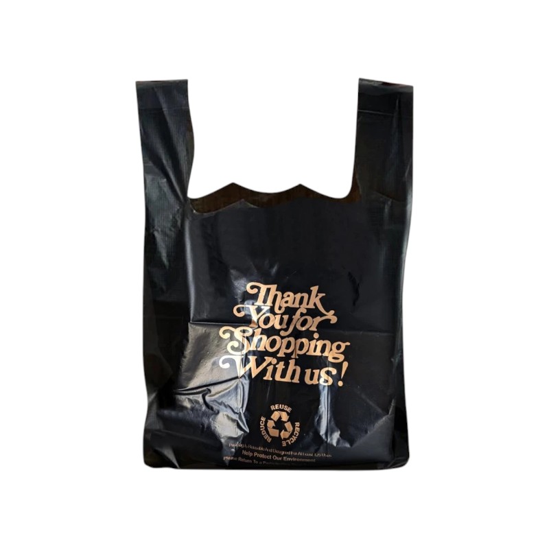PLASTIC - MARK 1/8 THANK YOU BAGS BLACK 14 MICRONS 1000/CS