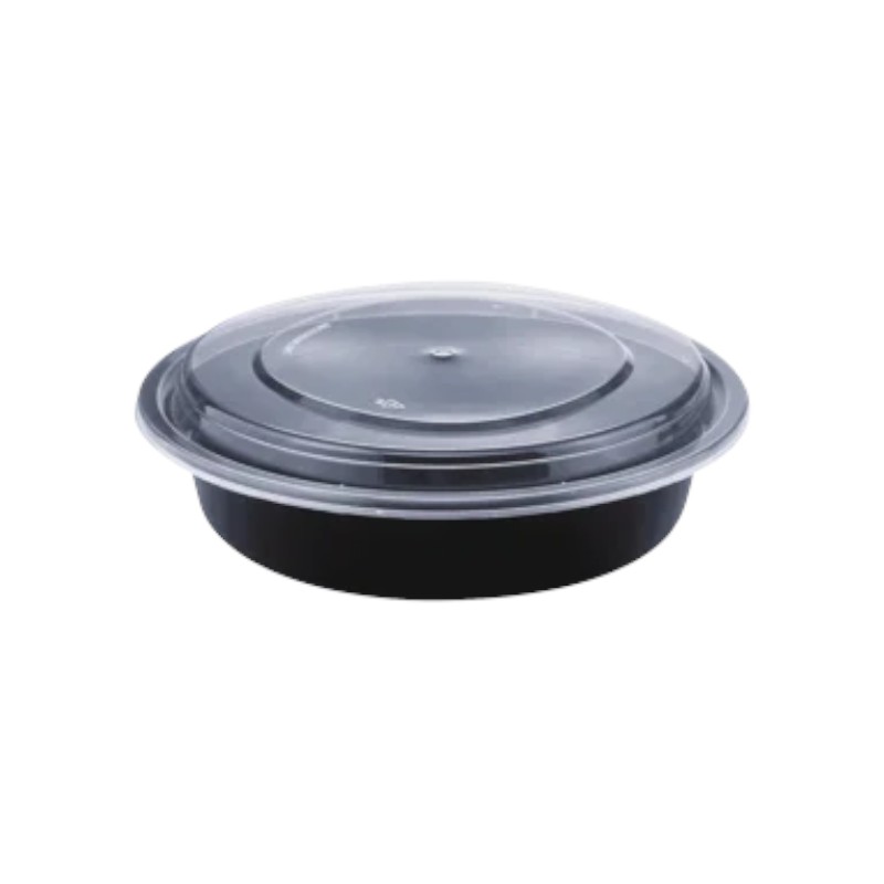 W.Y. 23oz Round Black Bottom with Clear Lid Microwavable container - 150 Sets