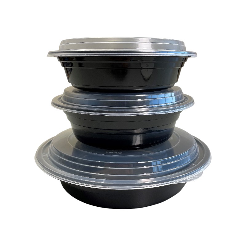 EMPRESS 24oz 7" Round Container Black Base w/ Clear Lid 150/Cs