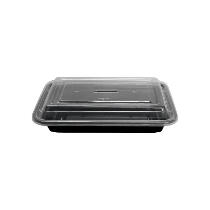 Biocean RE-16 Black Bottom Clear Top Microwavable 16oz Rectangular Container - 150/Cs