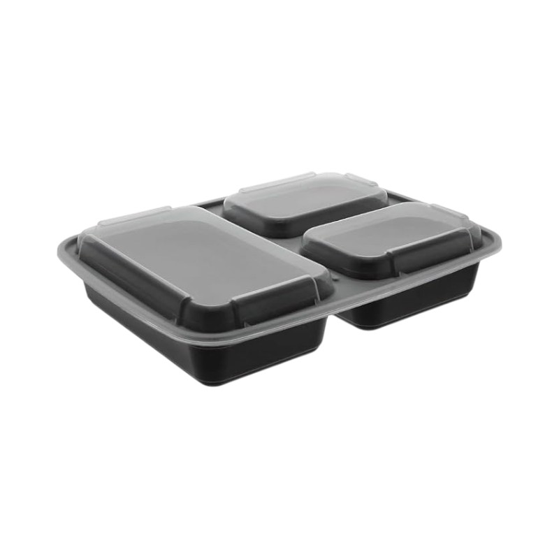 Biocean RE-3C Black 32oz Bottom with Clear Lid 3 Compartment TOGO Container - 150/CS