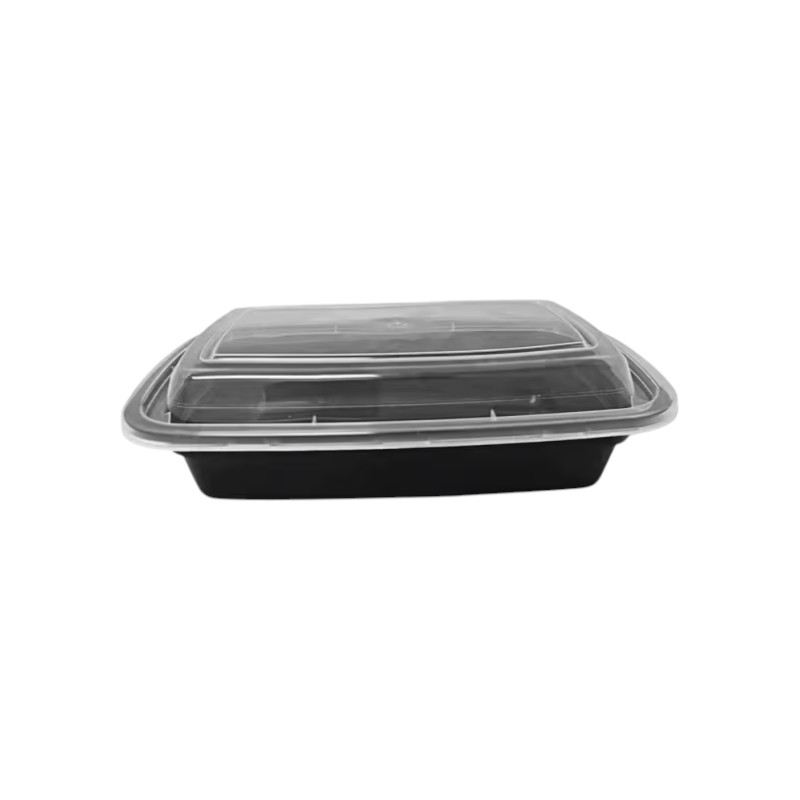 RE-24 Black Bottom Clear Top Microwavable 24oz Rectangular Container - 150/Cs