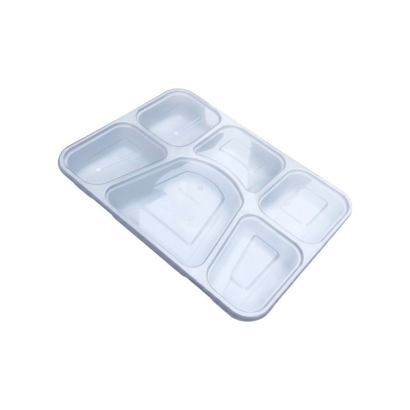 6 Compartment 6CP Black Meal Tray / Thali with Lid - 100/Cs
