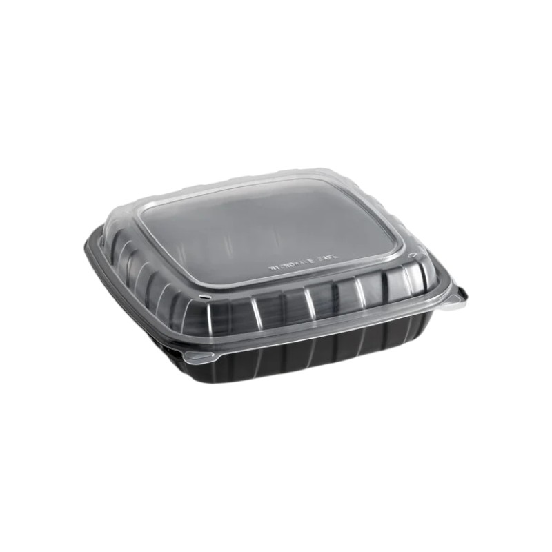 ANCHOR CB9911 BLACK/CLEAR Clamshell Hinged Lid Container - 120/Cs