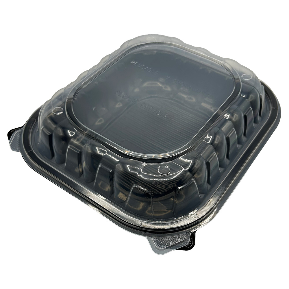 EMPRESS PP Black / Clear Hinged Lid Container 10.25x9x3 Vented 150/CS
