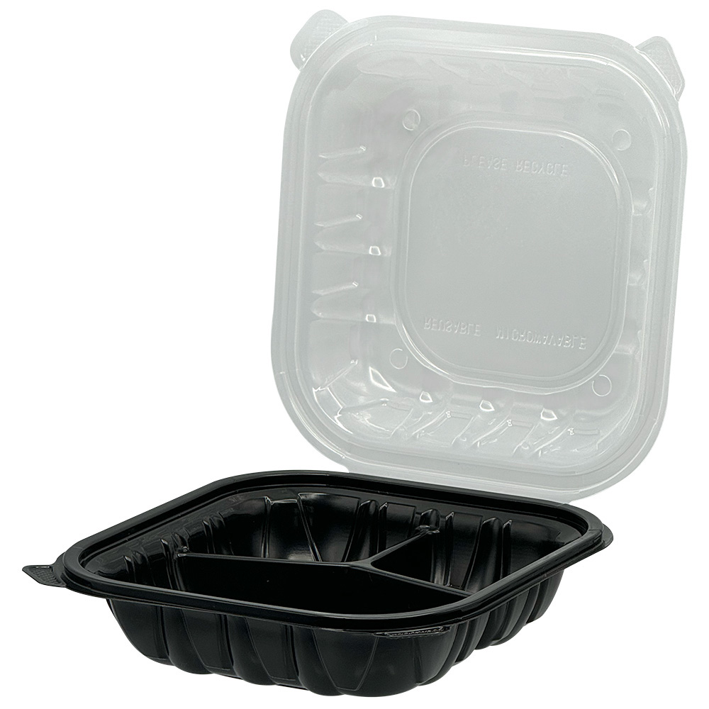 EMPRESS PP 3CP Black / Clear Hinged Lid Container 10.25x9x3 Vented 150/CS