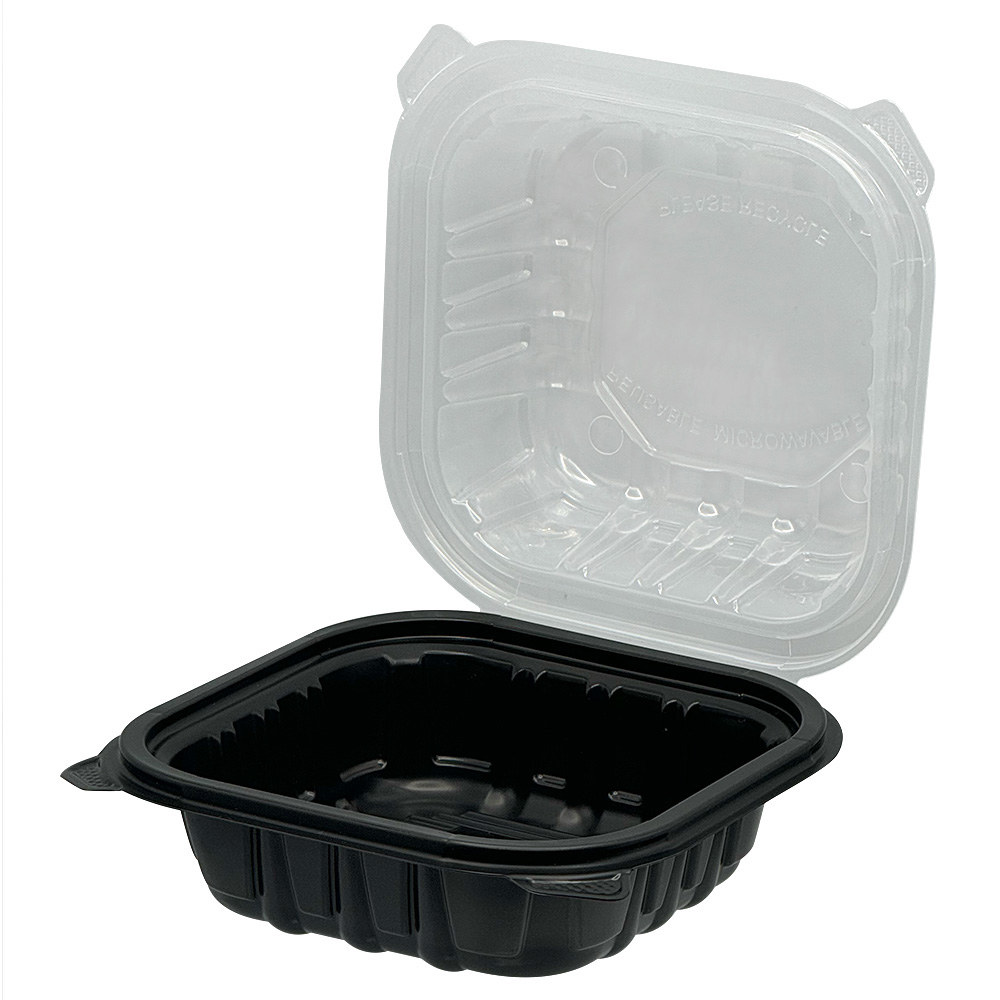 EMPRESS PP Black / Clear Hinged Lid Container 6x6x3 Vented 300/CS