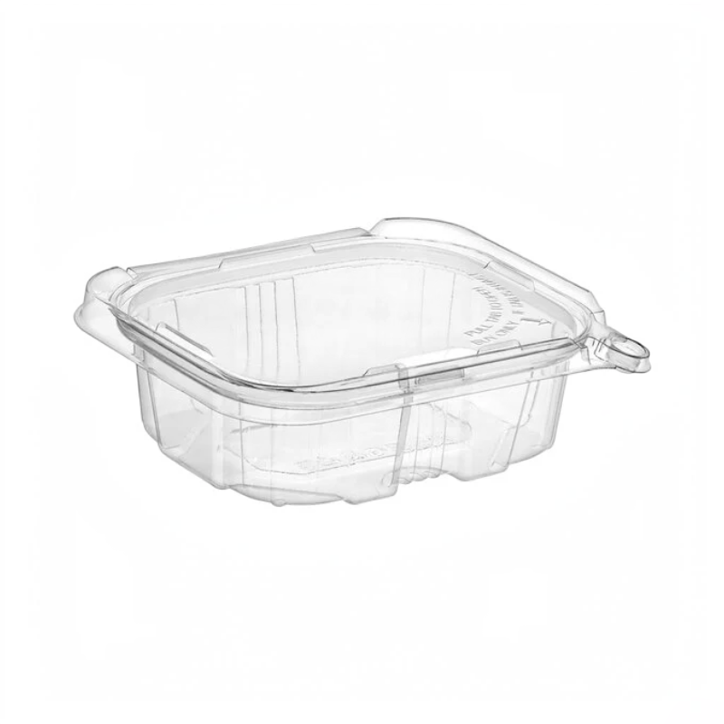PET Tear Off TOSQ412 12OZ Hinged Lid Tamper Evident Sqaure Deli Container - 414/Case